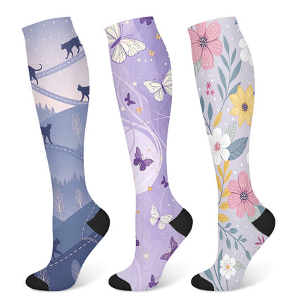 Cat Butterfly Floral Compression Socks(3 Pairs)
