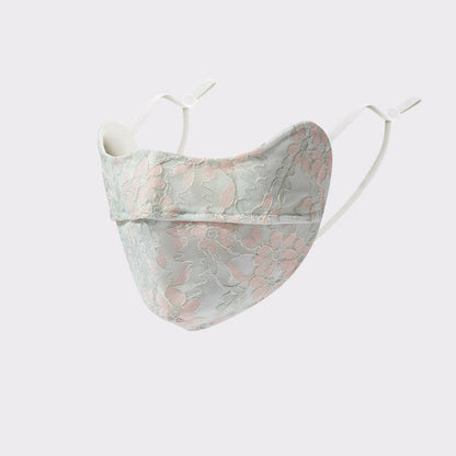 Flower Embroidered Lace Sun Mask