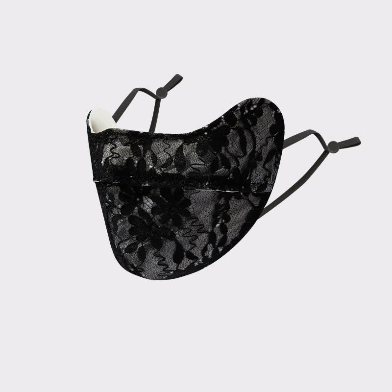 Flower Embroidered Lace Sun Mask