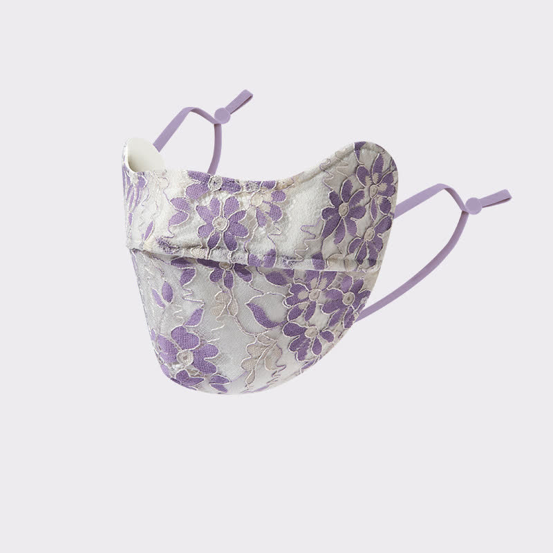 Flower Embroidered Lace Sun Mask