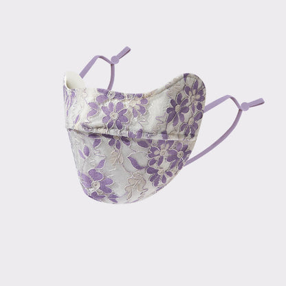 Flower Embroidered Lace Sun Mask