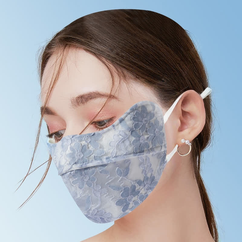 Flower Embroidered Lace Sun Mask