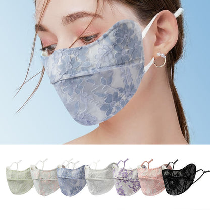 Flower Embroidered Lace Sun Mask