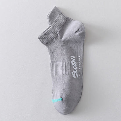 Letter Printed Thin Cotton Sports Ankle Socks(5 Pairs)