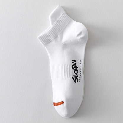 Letter Printed Thin Cotton Sports Ankle Socks(5 Pairs)