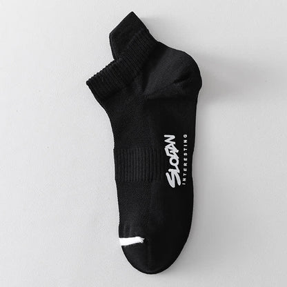 Letter Printed Thin Cotton Sports Ankle Socks(5 Pairs)