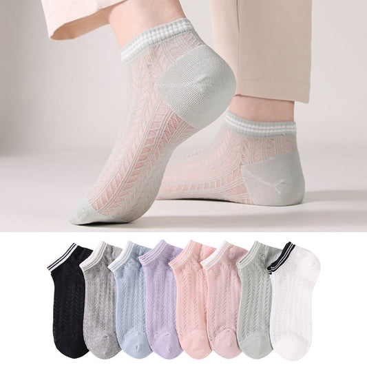 Solid color grid Ankle Socks(8 Pairs)
