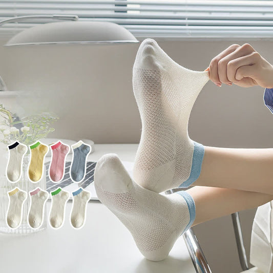 Color Trim Breathable Ankle Socks(8 Pairs)