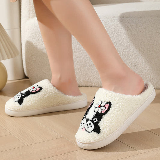Cartoon Dog Flower Fluffy Home Slippers