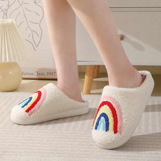 Rainbow Print Fluffy Home Slippers