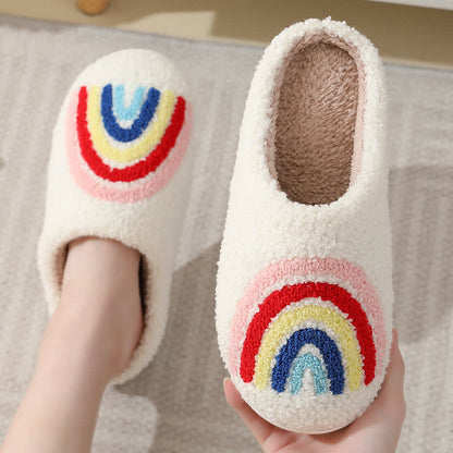 Rainbow Print Fluffy Home Slippers