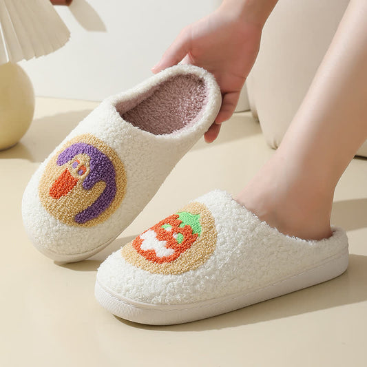 Cartoon Pumpkin Print Fluffy Home Slippers