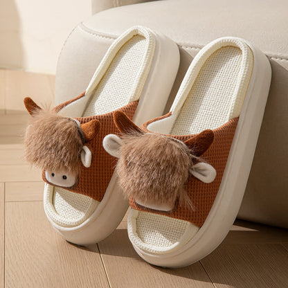 Plusock Cute Cartoon Indoor Home Linen Slippers - Khaki - EU44-45(US9-10) - image 4