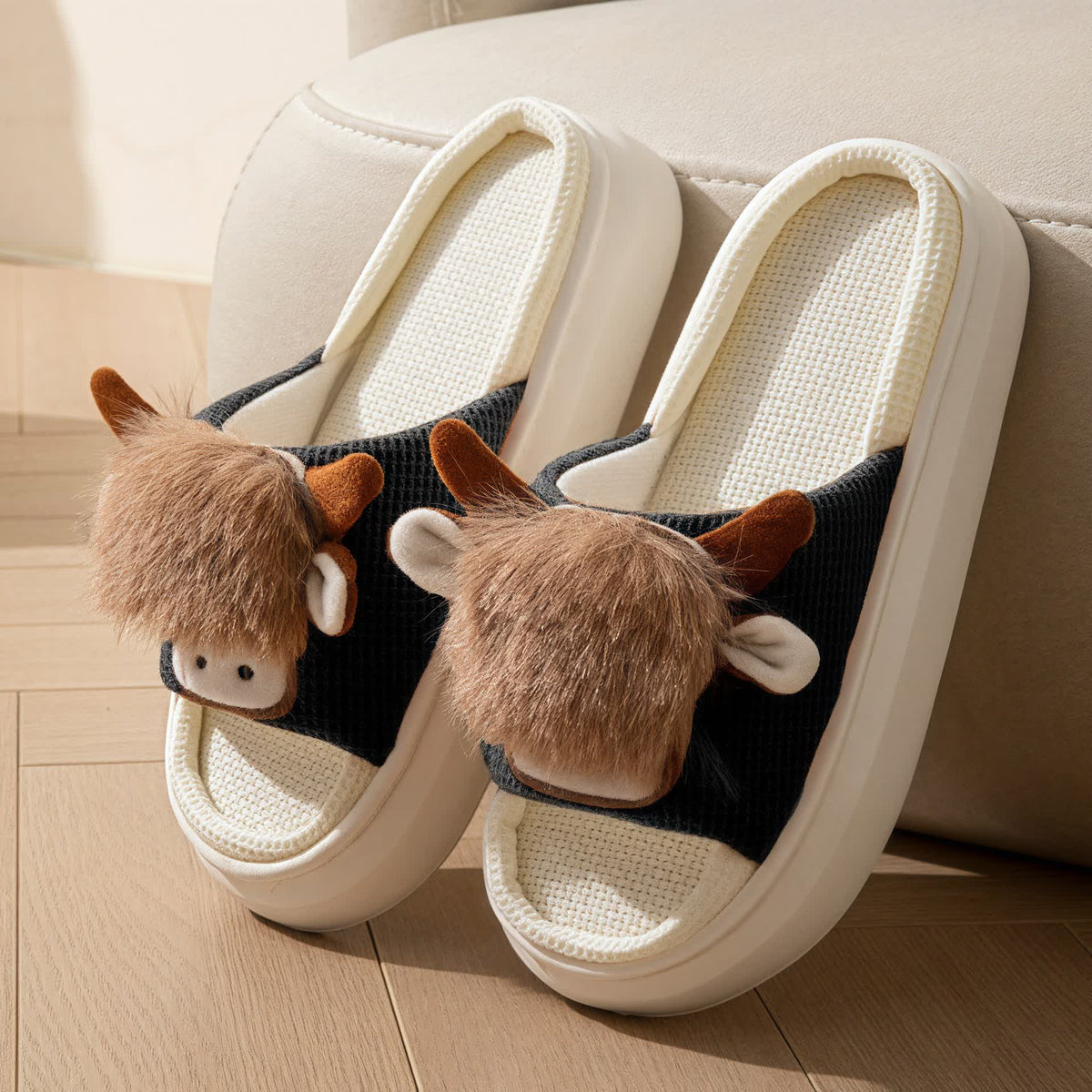 Plusock Cute Cartoon Indoor Home Linen Slippers - Black - EU44-45(US9-10) - image 5