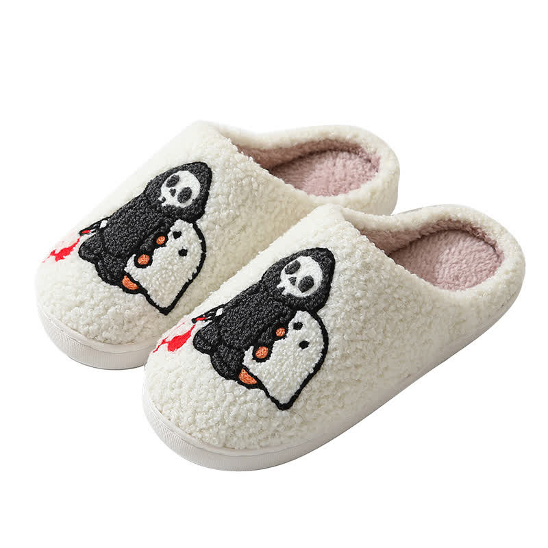 Cartoon Skull Ghost Print Fluffy Home Slippers