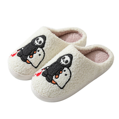 Cartoon Skull Ghost Print Fluffy Home Slippers