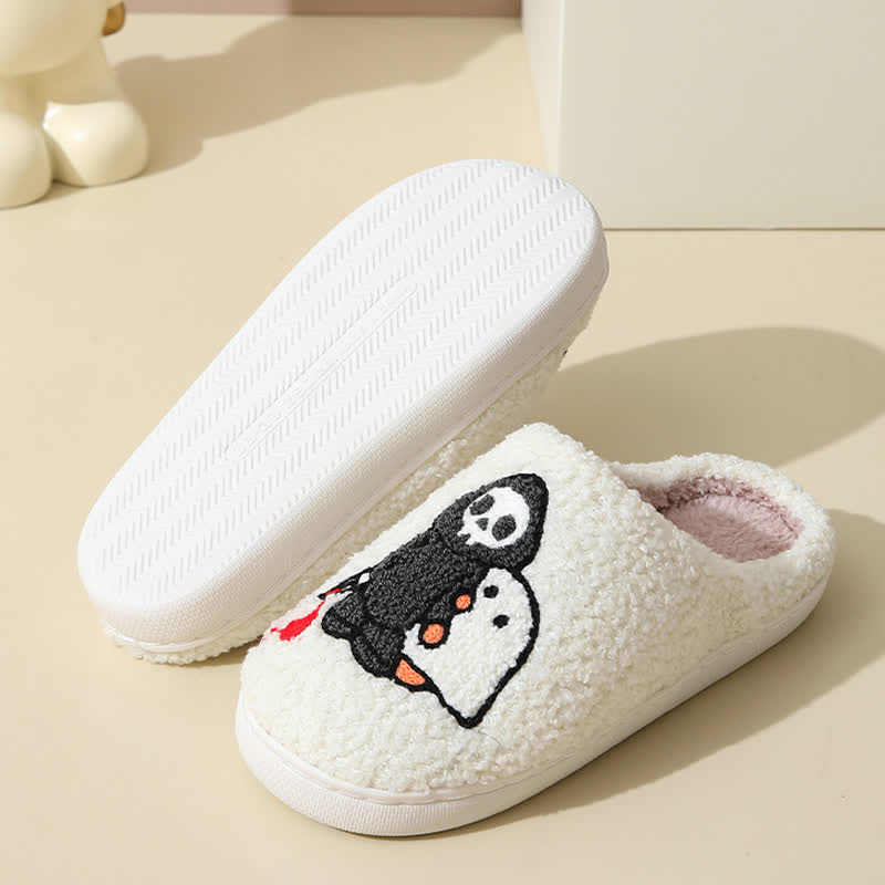 Cartoon Skull Ghost Print Fluffy Home Slippers
