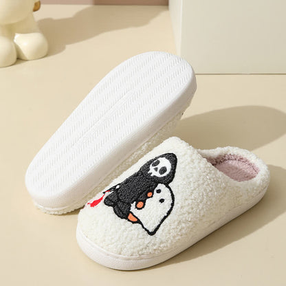 Cartoon Skull Ghost Print Fluffy Home Slippers