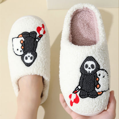 Cartoon Skull Ghost Print Fluffy Home Slippers