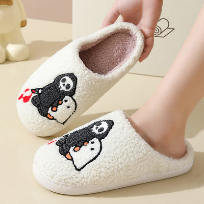 Cartoon Skull Ghost Print Fluffy Home Slippers