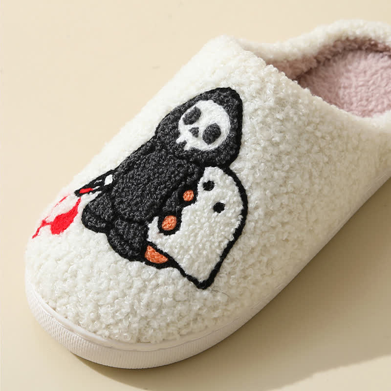 Cartoon Skull Ghost Print Fluffy Home Slippers