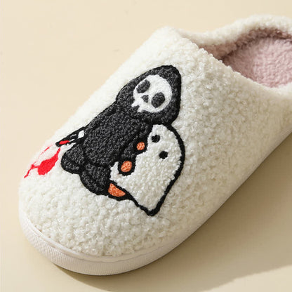 Cartoon Skull Ghost Print Fluffy Home Slippers