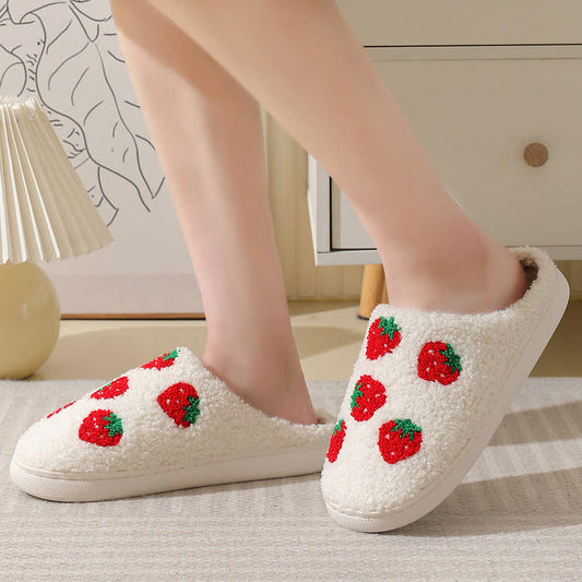 Cartoon Fruit Print Fluffy Home Slippers