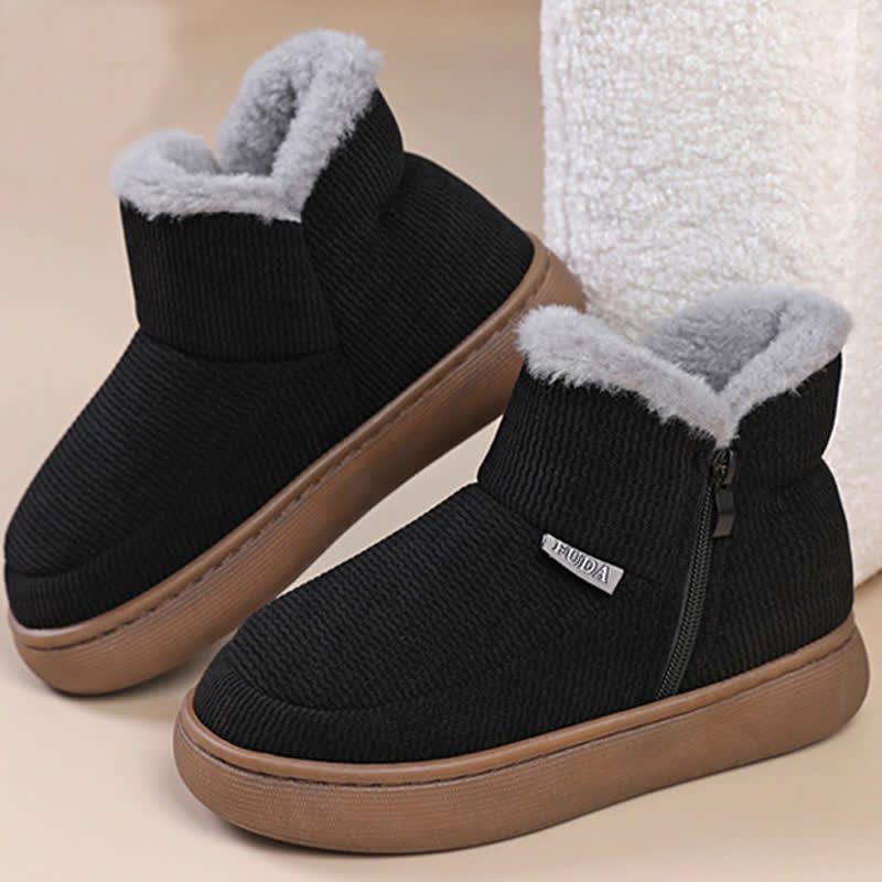 Plusock Plus Size Zipper Solid Color Warm Slippers - Black - EU43-44(US9-10) - image 2