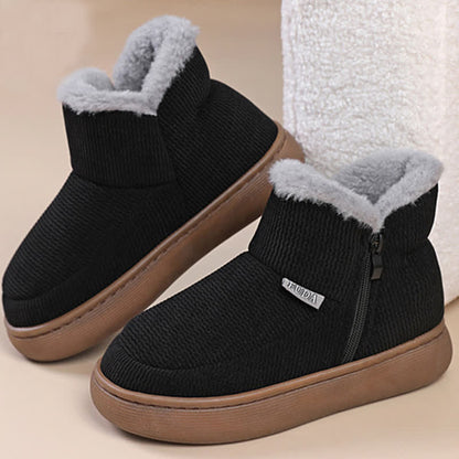 Plusock Plus Size Zipper Solid Color Warm Slippers - Black - EU43-44(US9-10) - image 2