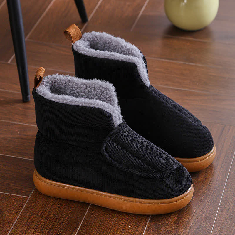 Plus Size Solid Color Velcro Warm Slippers - Black - EU45(US11) - image 13