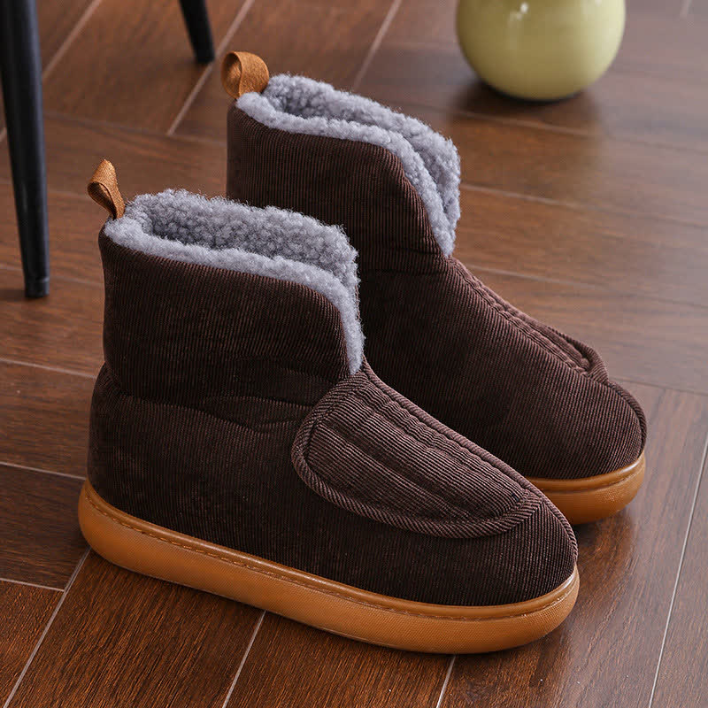 Plus Size Solid Color Velcro Warm Slippers - Brown - EU45(US11) - image 6