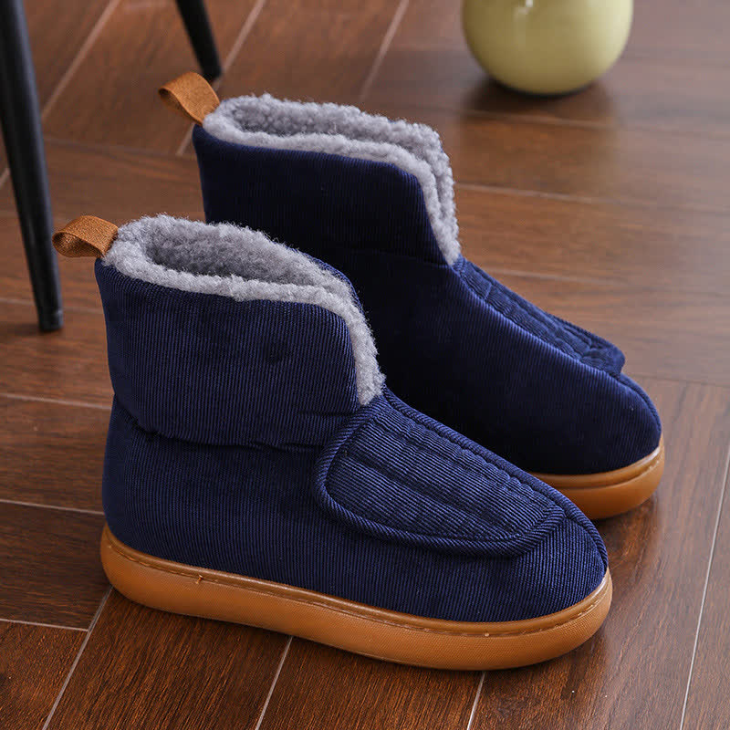 Plus Size Solid Color Velcro Warm Slippers - Blue - EU45(US11) - image 12