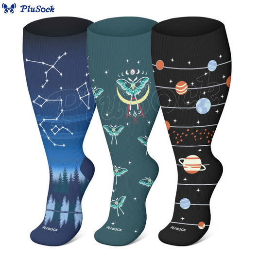 Plus Size Universe Star Compression Socks(3 Pairs)