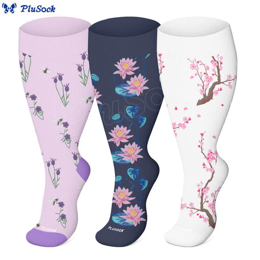 Plus Size Flower Bee Compression Socks(3 Pairs)