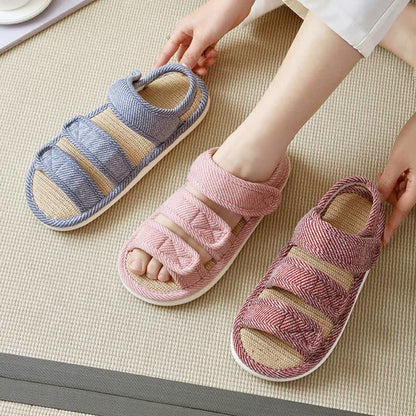 Plusock Plus Size Breathable Velcro Linen Slippers - image 1