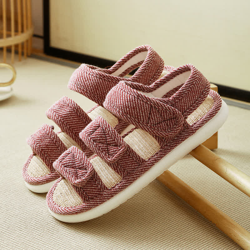 Plusock Plus Size Breathable Velcro Linen Slippers - Red - EU42-43(US7.5-8.5) - image 8