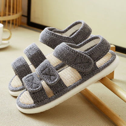 Plusock Plus Size Breathable Velcro Linen Slippers - Grey - EU44-45(9-10) - image 14