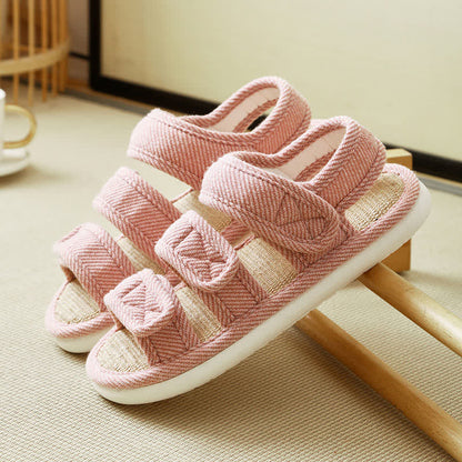 Plusock Plus Size Breathable Velcro Linen Slippers - Pink - EU42-43(US7.5-8.5) - image 11