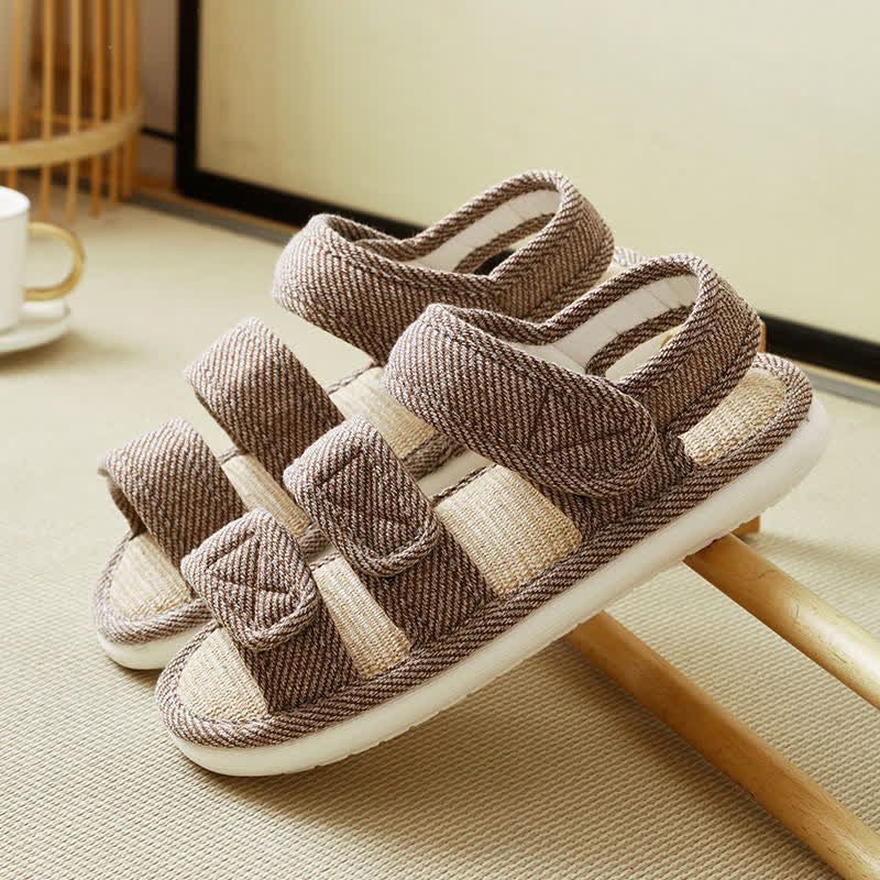 Plusock Plus Size Breathable Velcro Linen Slippers - Brown - EU44-45(9-10) - image 16