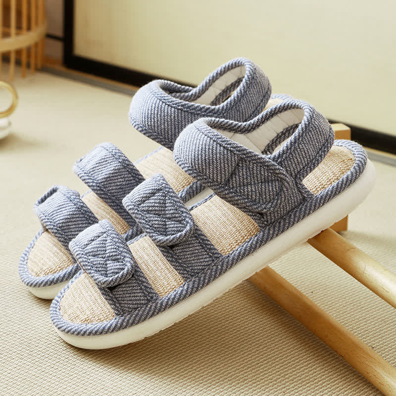 Plusock Plus Size Breathable Velcro Linen Slippers - Blue - EU44-45(9-10) - image 15