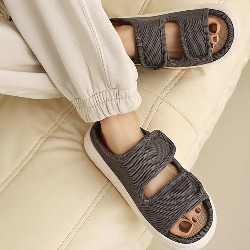Plus Size Adjustable Velcro Non-slip Linen Slippers