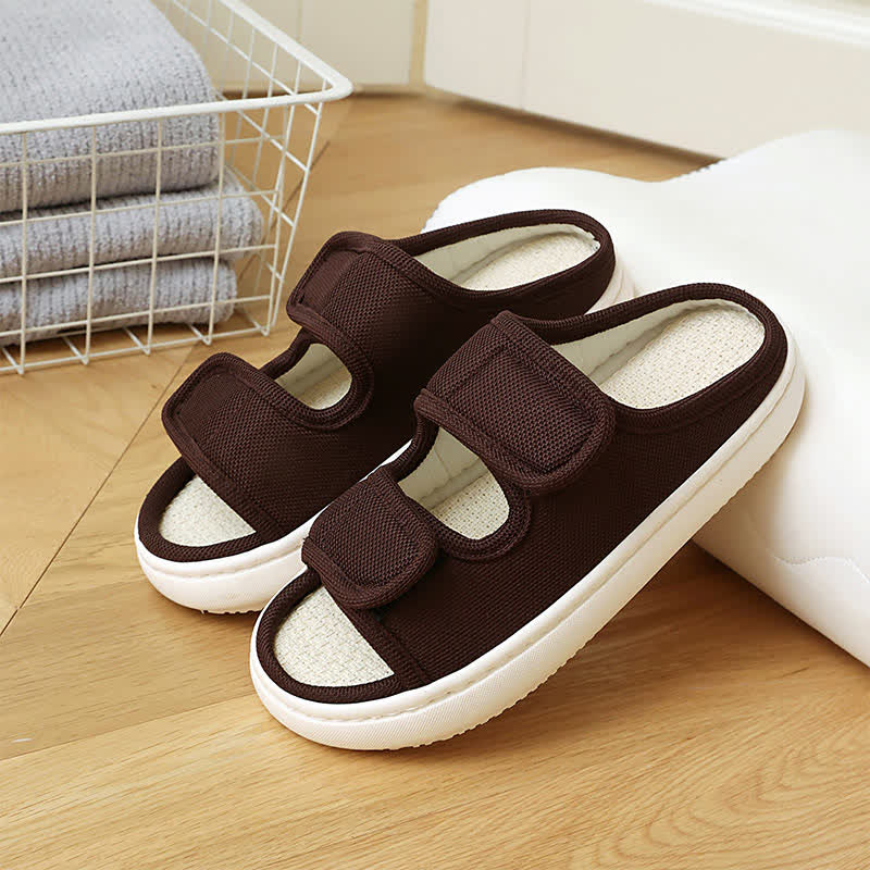 Plusock Plus Size Adjustable Velcro Non-slip Linen Slippers - Brown - EU43-44(9-10) - image 5