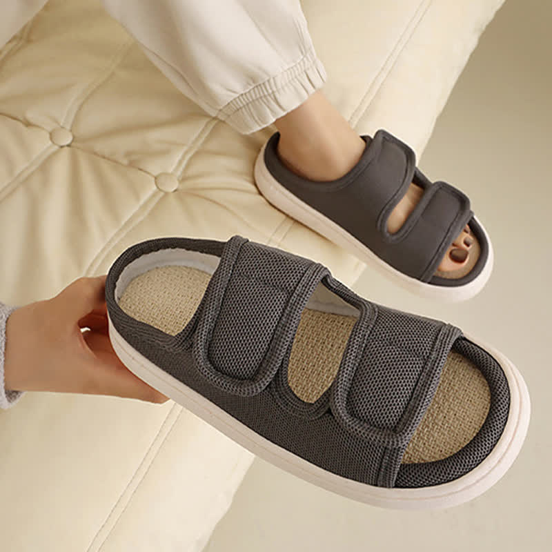 Plus Size Adjustable Velcro Non-slip Linen Slippers