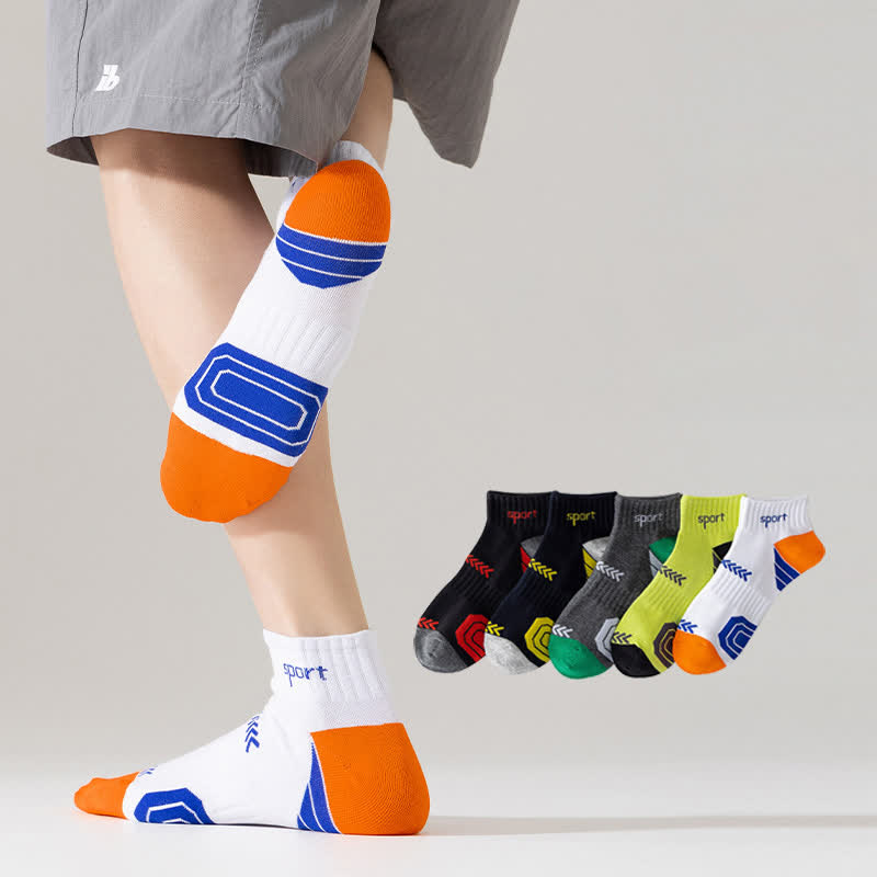 Color Block Arrow Letter  Ankle Compression Socks(5 Pairs)