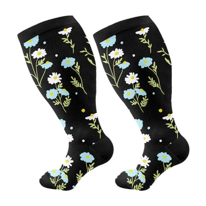 Plus Size Painted Flower Bird Compression Socks