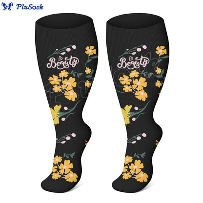 Plusock Plus Size Painted Flower Bird Compression Socks - image 2
