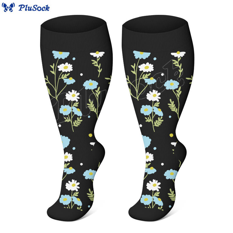 Plusock Plus Size Painted Flower Bird Compression Socks - image 1