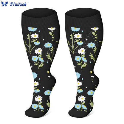 Plusock Plus Size Painted Flower Bird Compression Socks - image 1