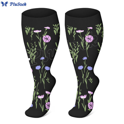 Plus Size Painted Flowers Compression Socks(3 Pairs)