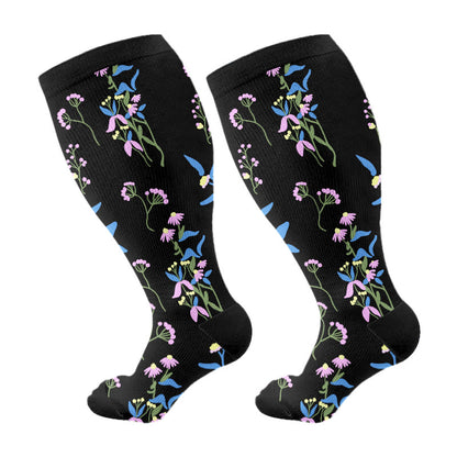 Plus Size Painted Flowers Compression Socks(3 Pairs)